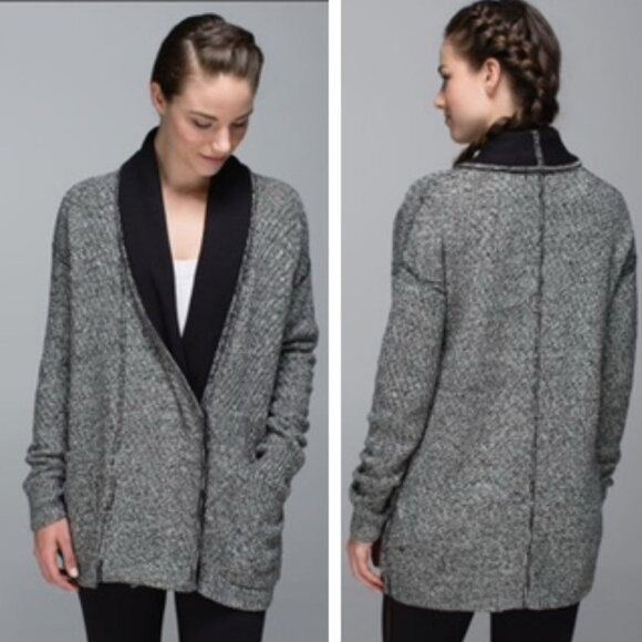 Lululemon Post Practice Cotton Cardigan Knit Sweater Pockets Top Snap Oversize S - Picture 1 of 15